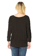 Tianello "Taupe Honeycomb" Knit Jersey "Gaby" Blouse-Black