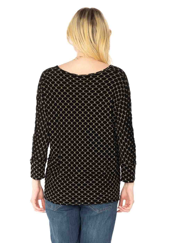 Tianello "Taupe Honeycomb" Knit Jersey "Gaby" Blouse-Black