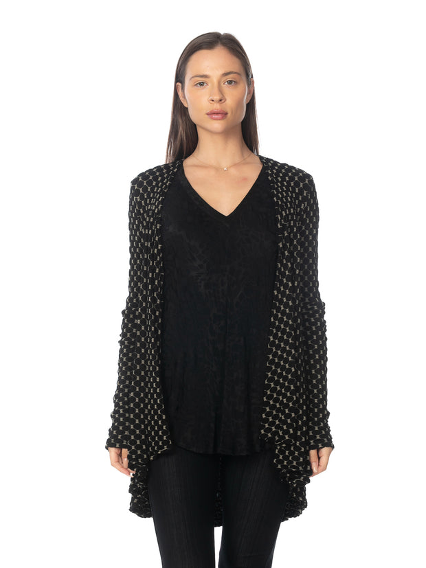 Tianello Knit Jersey Jacquard "Honey Comb  Palmia Flow Jacket-Black