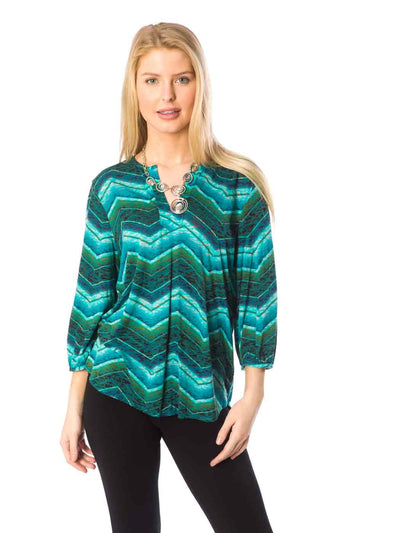 "Then" Print  Knit Cotton Burnout "Teylyne" Blouse-Acapulco