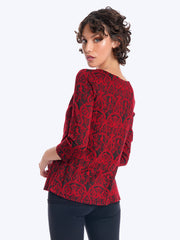 Tianello "Tixati" Knit Jersey Jacquard "Ballet" Tee-Pomegranate