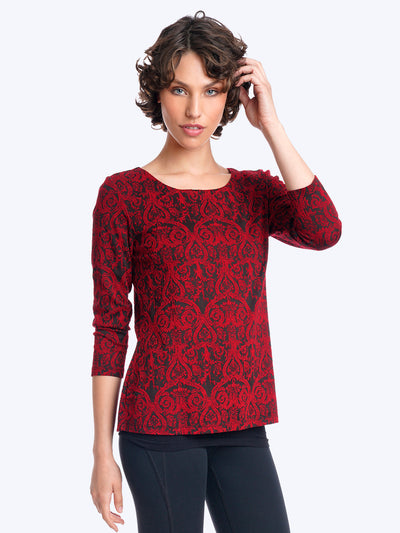 Tianello "Tixati" Knit Jersey Jacquard "Ballet" Tee-Pomegranate