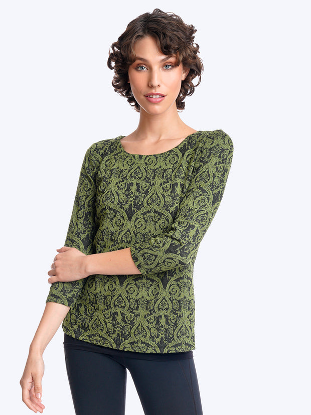 Tianello "Tixati" Knit Jersey Jacquard "Ballet" Tee-
Spanish Olive