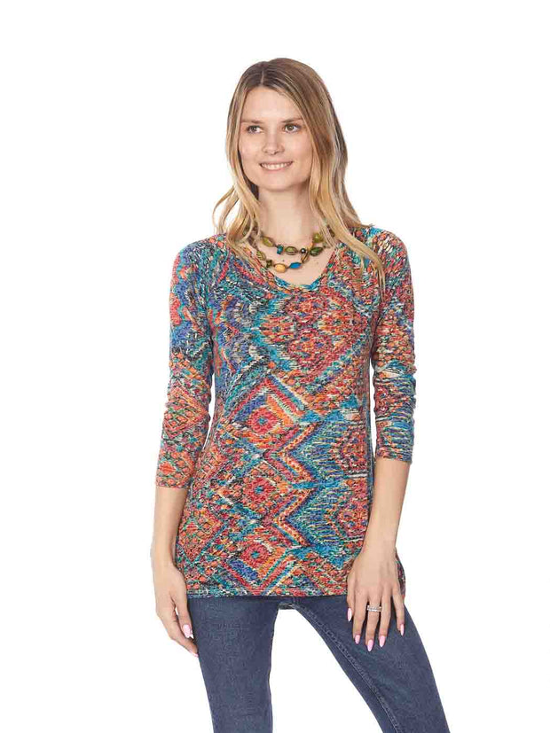 "Tapestry" Print Knit Jersey Burnout "Livia" Tunic-Wash