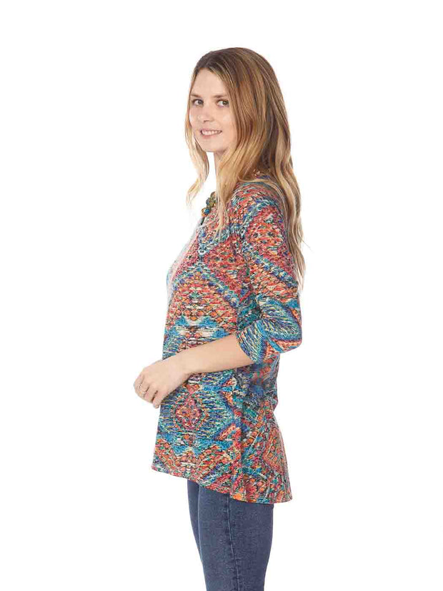 "Tapestry" Print Knit Jersey Burnout "Livia" Tunic-Wash