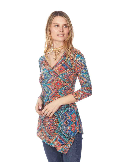 Tianello "Tapestry" Print Knit Burnout "Toni" Tunic-Front-Wash