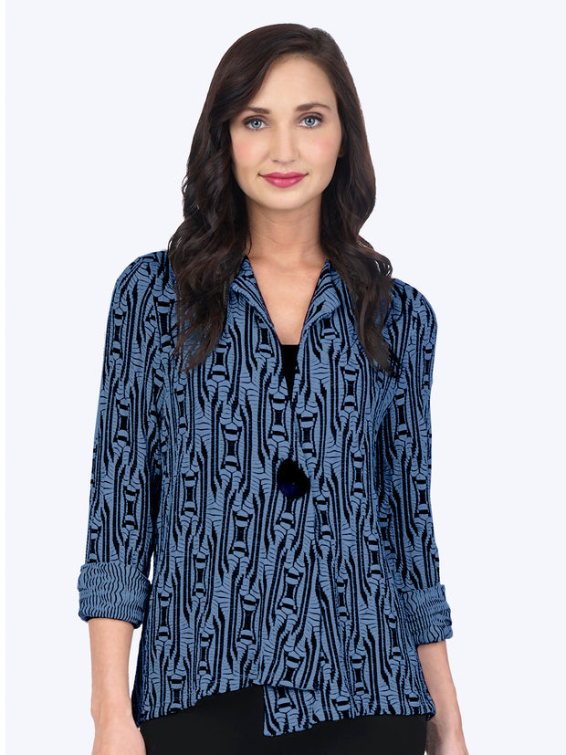 Tianello Ukah Knit Jacquard "Tobie" Jacket-Periwinkle