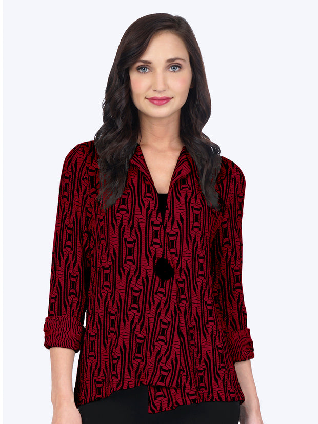 Tianello Ukah Knit Jacquard "Tobie" Jacket-Pomegranate