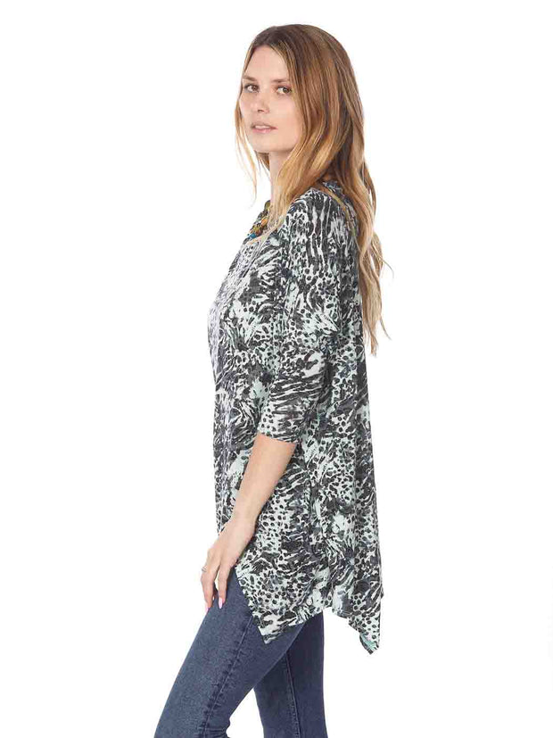 Tianello "Jengo" Print Cotton Burnout "ChilBury" Tunic-Mint