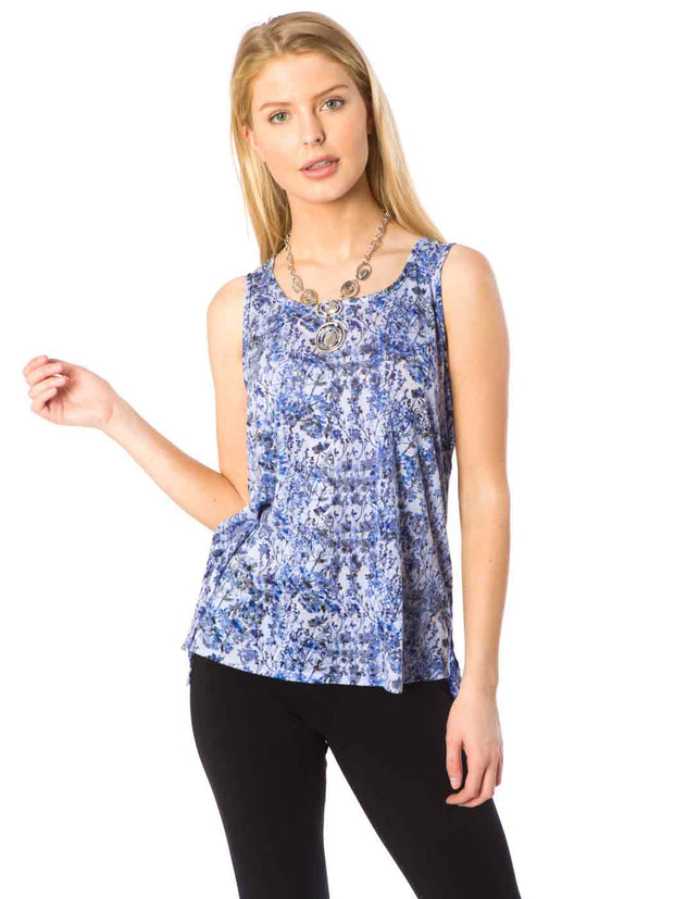 "ZONA" Printed Knit "Burnout"  Tank-Periwinkle