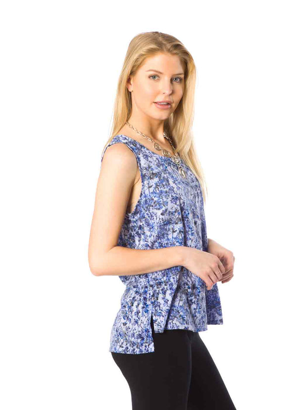 "ZONA" Printed Knit "Burnout"  Tank-Periwinkle