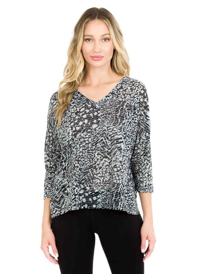 Zephora" Print Cotton Burnout Knit "Numi" Tunic-Milky Blue