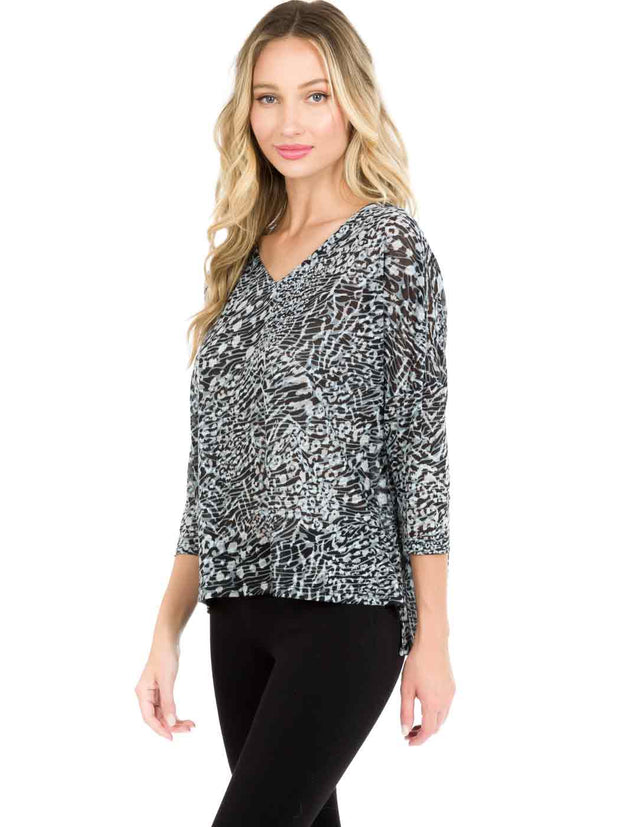 Zephora" Print Cotton Burnout Knit "Numi" Tunic-Milky Blue