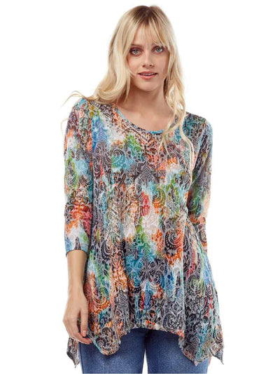 Tianello "Zesta" Print Cotton Burnout "Asbury" Tunic-WASH