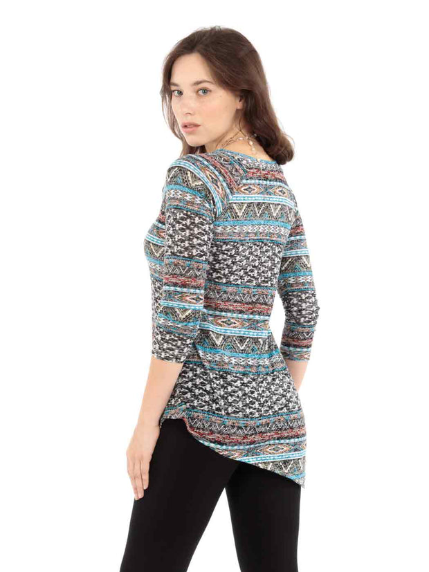 Tianello "Zuni" Print Knit Burnout Jacquard "Toni" Tunic