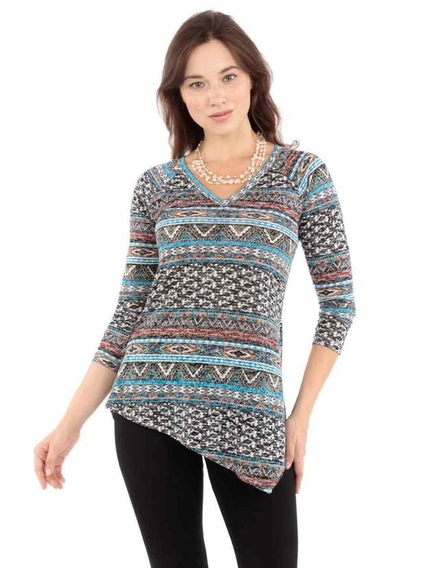 Tianello "Zuni" Print Knit Burnout Jacquard "Toni" Tunic-Wash
