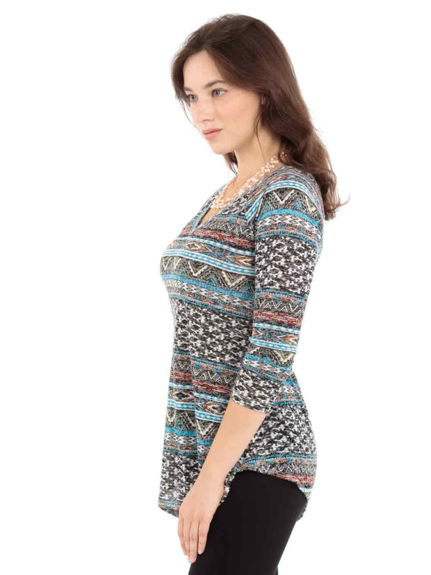 Tianello "Zuni" Print Knit Burnout Jacquard "Toni" Tunic