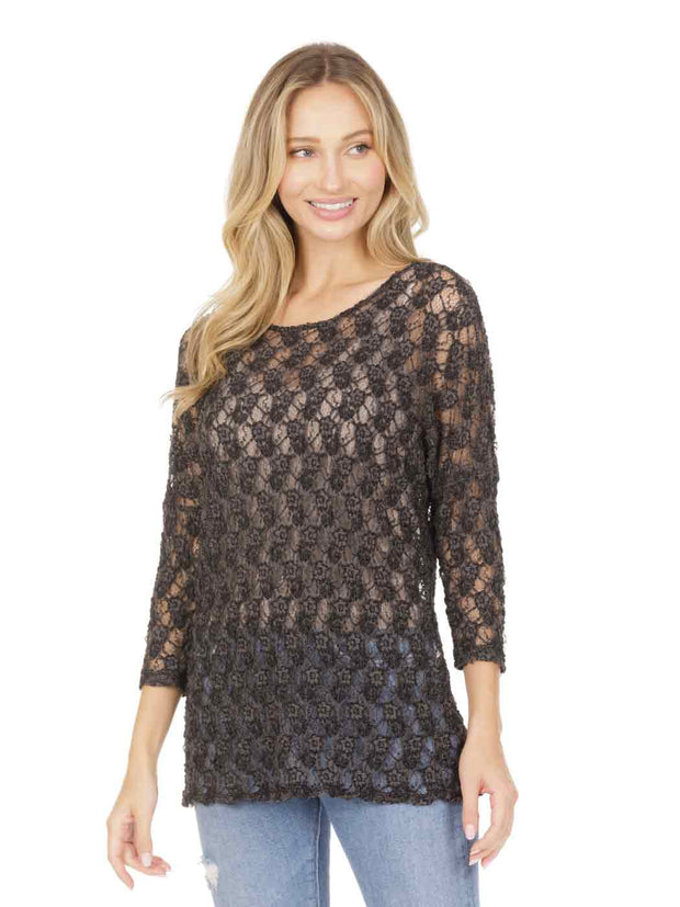 Kimba Knit Lace "NUMI" Blouse-Black