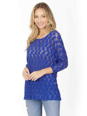 Kimba Knit Lace "NUMI" Blouse-Electric Blue