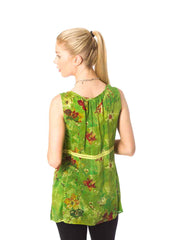 Tianello Sueded Cupro Print "Lindsey" Sleeveless Tank Blouse-Lime