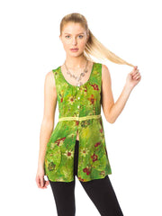 Tianello Sueded Cupro Print "Lindsey" Sleeveless Tank Blouse-Lime