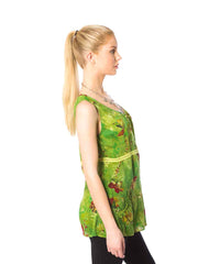 Tianello Sueded Cupro Print "Lindsey" Sleeveless Tank Blouse-Lime
