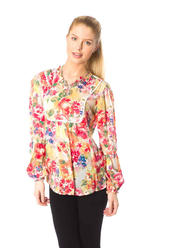 Tia "Antionette"  Blouse - Sueded CUPRO Rayon Georgette Printed-Wash