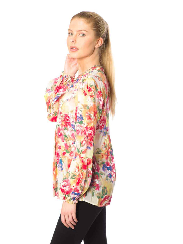 Tia "Antionette"  Blouse - Sueded CUPRO Rayon Georgette Printed