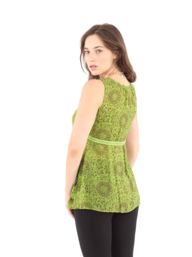 Sueded Cupro "Mamba" Print "Lindsey" Sleeveless Tank Blouse-Apple