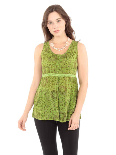 Sueded Cupro "Mamba" Print "Lindsey" Sleeveless Tank Blouse-Apple