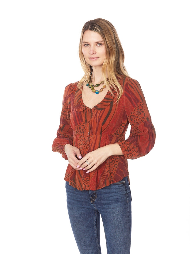 Tianello  - printed Sueded CUPRO Rayon Georgette "Yeva"  Blouse