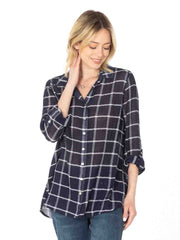 Tianello "Romie" Cotton Gauze Loving Blouse-Indigo