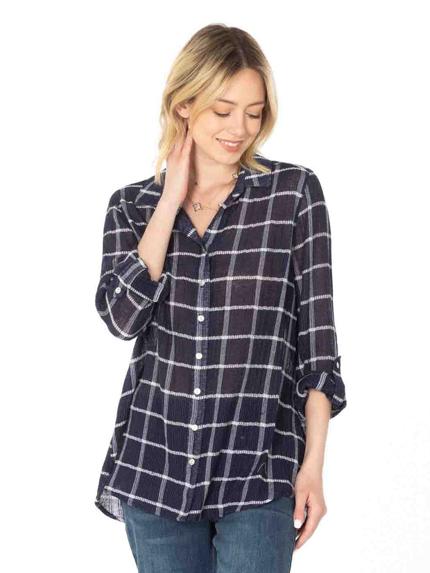 Tianello "Romie" Cotton Gauze Loving Blouse-Indigo
