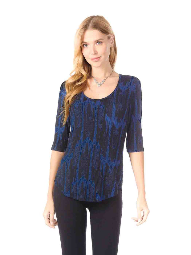 Tianello "Payson" French Knit Jacquard  "Koi" Tee-Cobalt