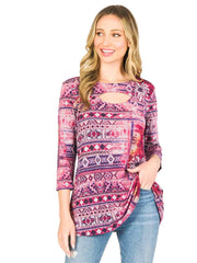 Tianello "REZA" Print Knit Jersey "Bon Bon" Tunic-Purple-Wash