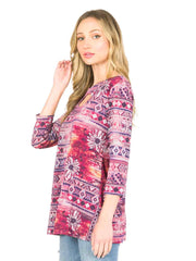 Tianello "REZA" Print Knit Jersey "Bon Bon" Tunic-Purple-Wash