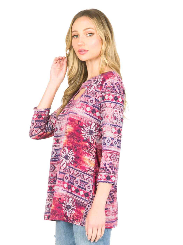 Tianello "REZA" Print Knit Jersey "Bon Bon" Tunic-Purple-Wash