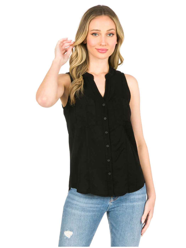 "Ivy" Light Weight TENCEL™ "ELEVA"  Sleeveless Blouse-Black