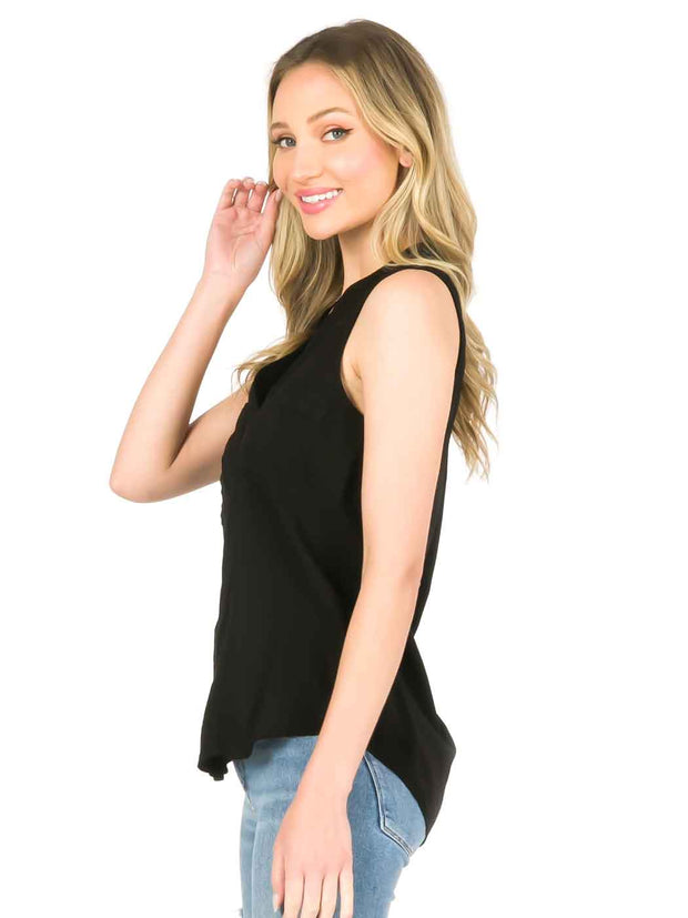 "Ivy" Light Weight TENCEL™ "ELEVA"  Sleeveless Blouse-Black