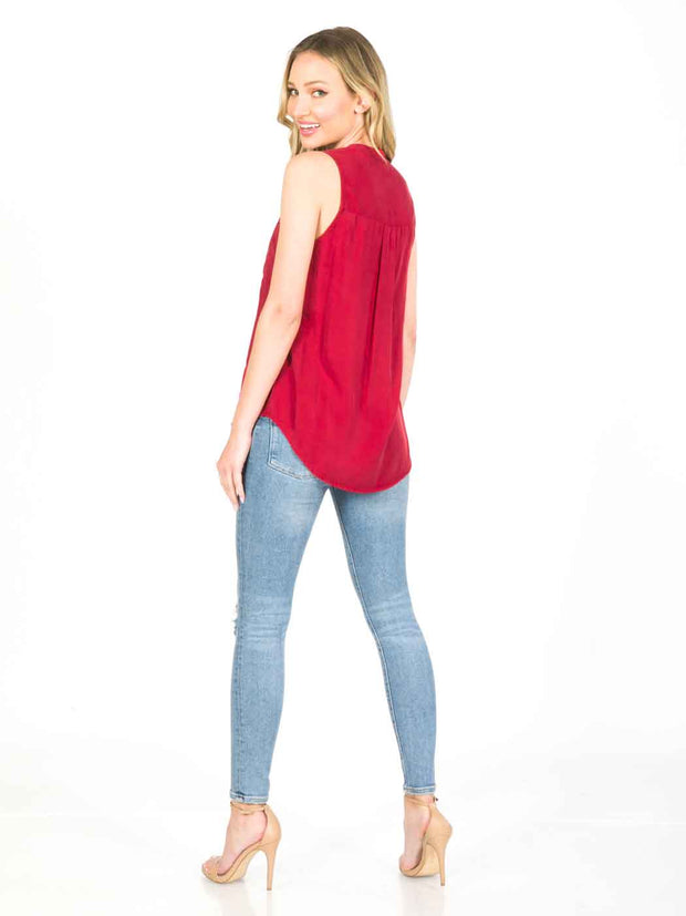 "Ivy" Light Weight TENCEL™ "ELEVA"  Sleeveless Blouse-Pomegranate