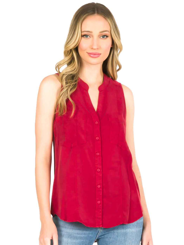 Tianello "Ivy" Light Weight TENCEL™ "ELEVA"  Sleeveless Blouse-Pomegranate