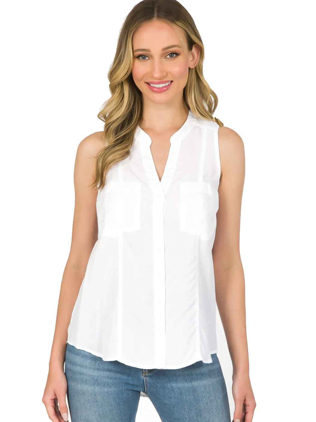 Tianello "Ivy" Light Weight TENCEL™ "ELEVA"  Sleeveless BlouseWhite