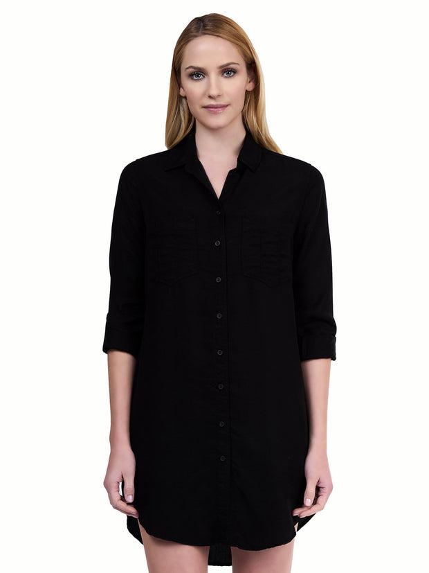 Tianello "Ivy" Light Weight TENCEL™ Savoir Shirt Dress-Black