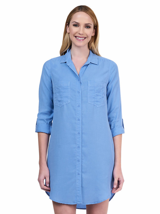 Tianello "Ivy" Light Weight TENCEL™ Savoir Shirt Dress-Periwinkle