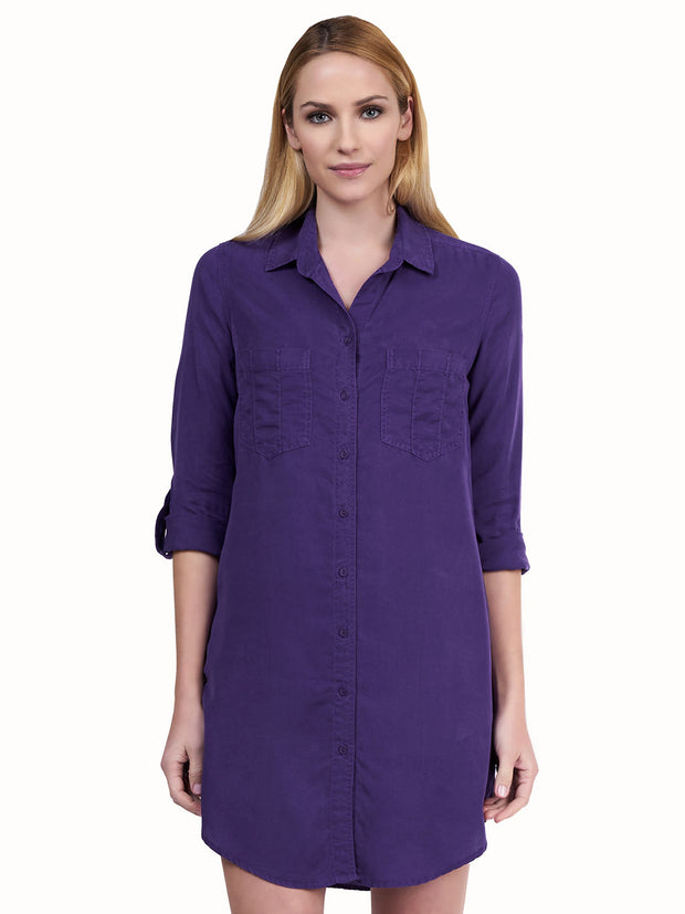 Tianello "Ivy" Light Weight TENCEL™ Savoir Shirt Dress-Purple