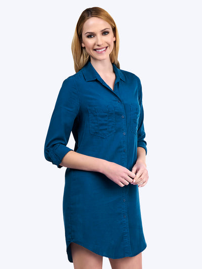 Tianello "Ivy" Light Weight TENCEL™ Savoir Shirt Dress-Midnight Teal