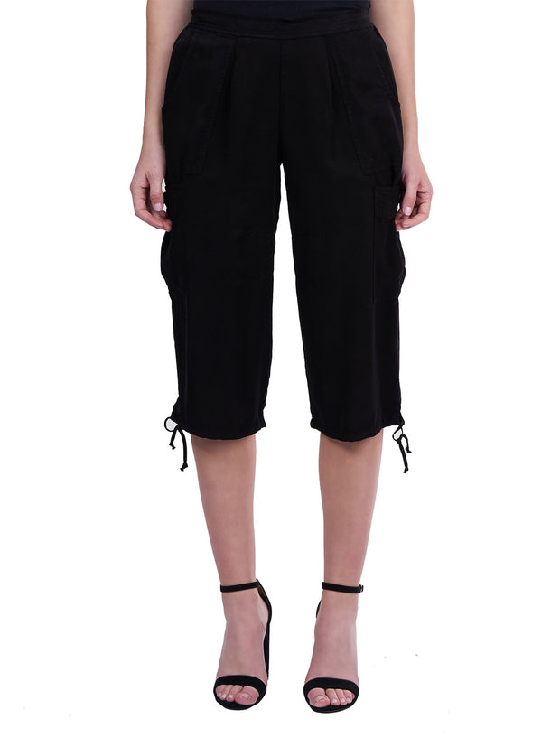 "Ivy  Light Weight TENCEL™" Cropped "Canyon" Cargo Pant-BLACK