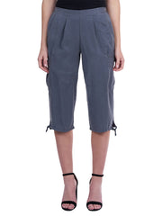 "Ivy  Light Weight TENCEL™" Cropped "Canyon" Cargo Pant-Coal