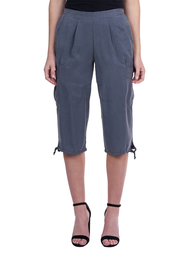 "Ivy  Light Weight TENCEL™" Cropped "Canyon" Cargo Pant-Coal