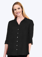 Tianello "Dena" Linen "Loving" Blouse-Black